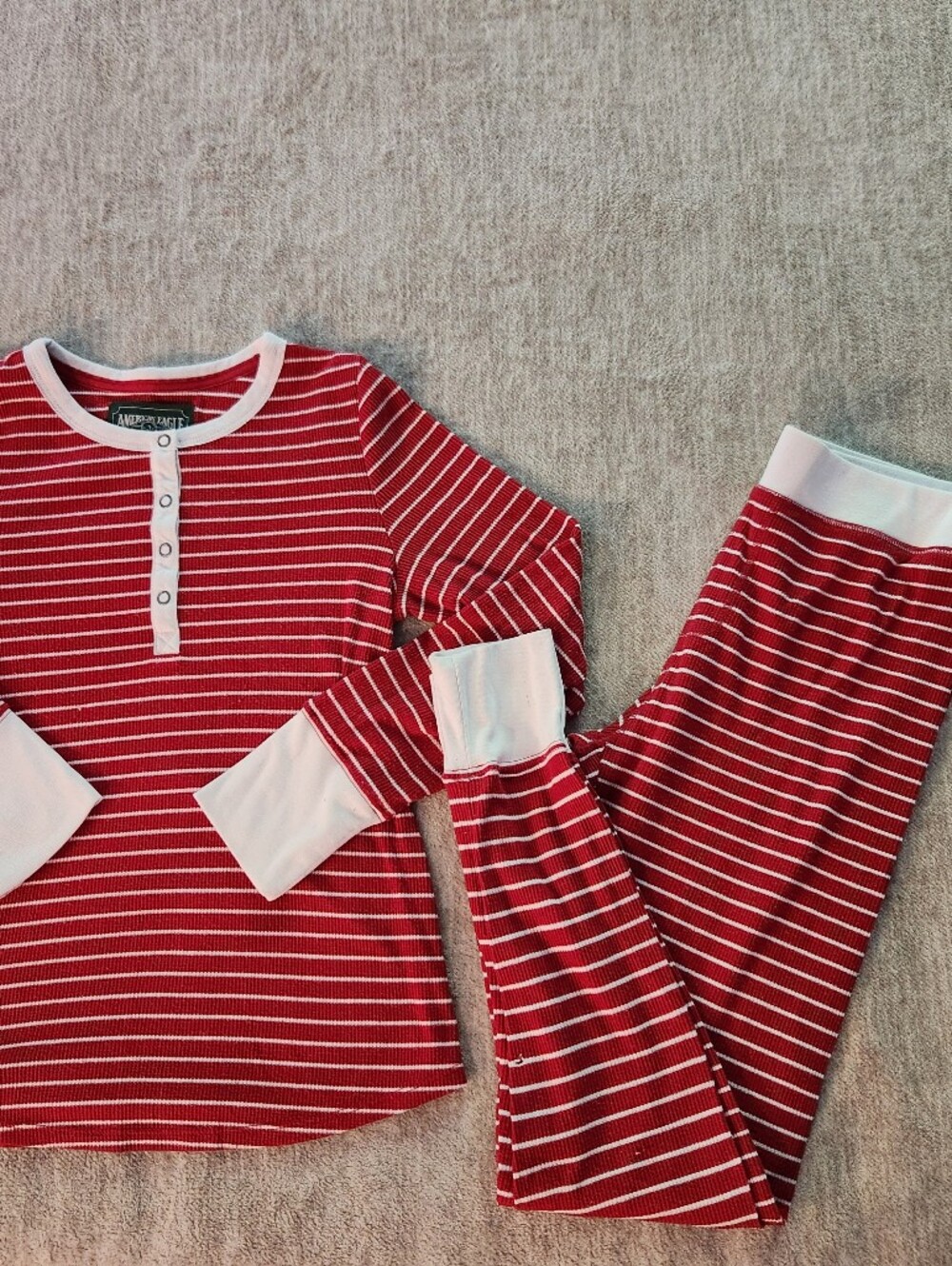 American Eagle Outfitters Red and White Striped Womans Medium Pajama Set Winter